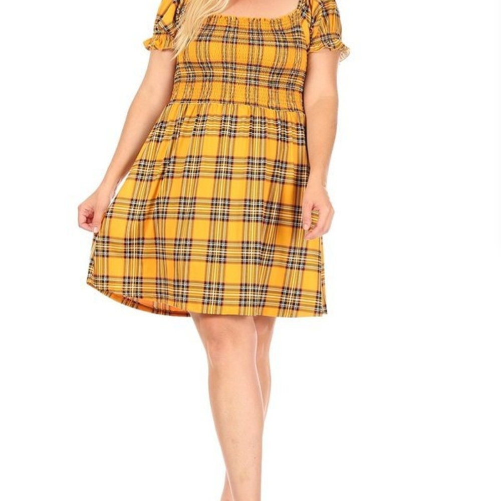 Yellow Plaid Dress VIBE APPAREL